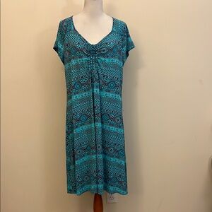 fresh produce Teal Patterned Midi Dress with V-Neck